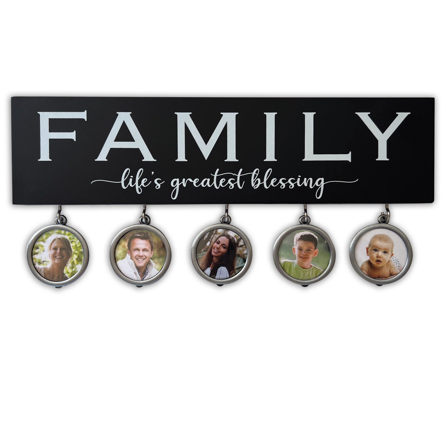 Wall Plaque-Family/Life's Greatest Blessing Photo Block (12" x 5.5") (Holds 5 1.5" Photos)