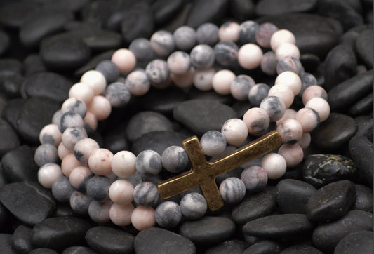 Bracelet-Eden Merry-Three Strand-Pink/Grey-Cross