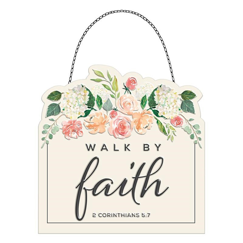 Wall Plaque-Tin-Walk By Faith (5" x 5")