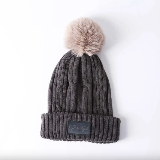 Beanie w/Pom -Pom-Thankful-Grey