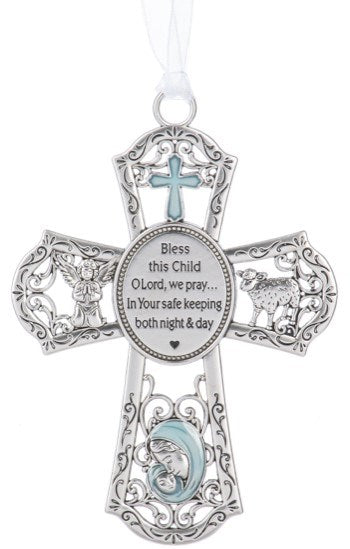 Ornament-Crib-Cross (Blue) (2 7/8" x 4")