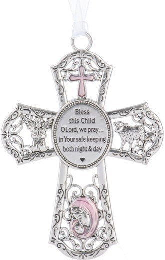 Ornament-Crib-Cross (Pink) (2 7/8" x 4")