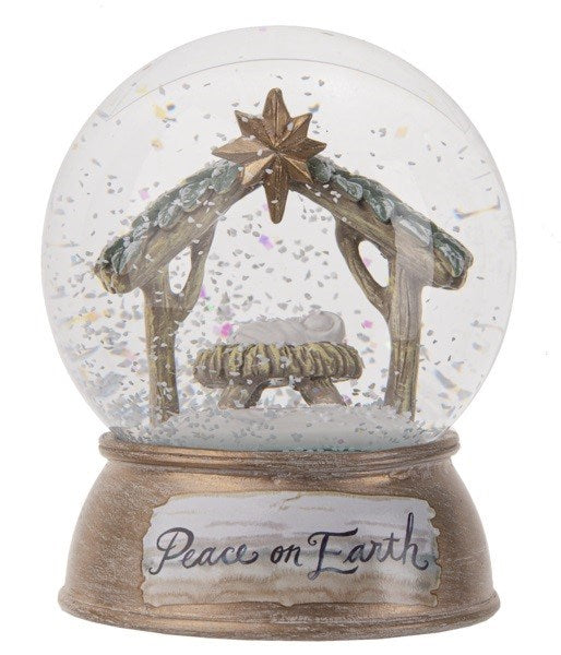 Snow Globe-Watercolor Baby In Manger/Peace On Earth (3" x 3" x 3 1/2")