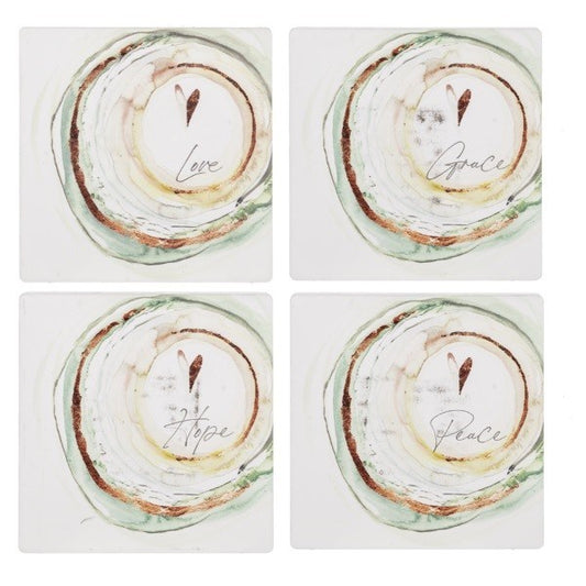 Coaster Set-Watercolor Love/Grace/Hope/Peace (Set Of 4)