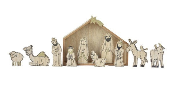 Nativity-12 Piece Set-Wood Grain (7.5" x 9 7/8") (Pack Of 2)