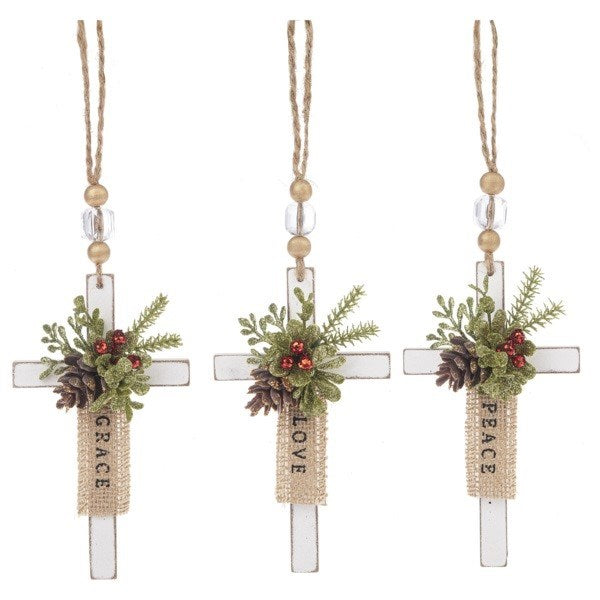 Ornament-Sentiment Farmhouse Crosses (3 1/2" x 6") (Pack Of 12)