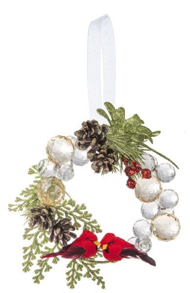 Ornament-Beaded Cardinal Wreath (4")