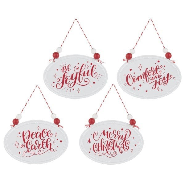 Wall Sign-Oval-Red & White Holiday Text (5 7/8" x 6 7/8") (Set Of 12)