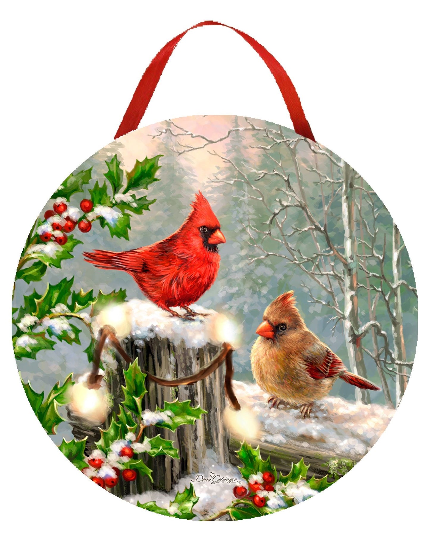 Ornament-Canvas-LED Winter Cardinals (4.75")