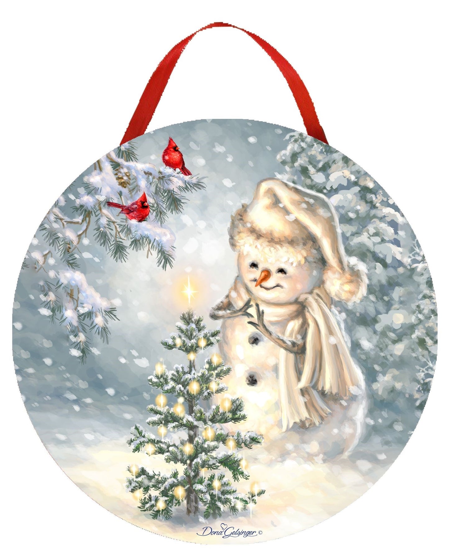 Ornament-Canvas-LED Snowman Christmas (4.75")