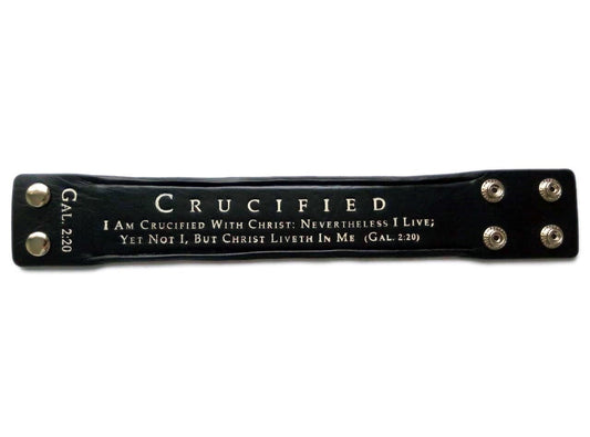 Bracelet-Black Leather-Crucified With Christ (Mens) (9")