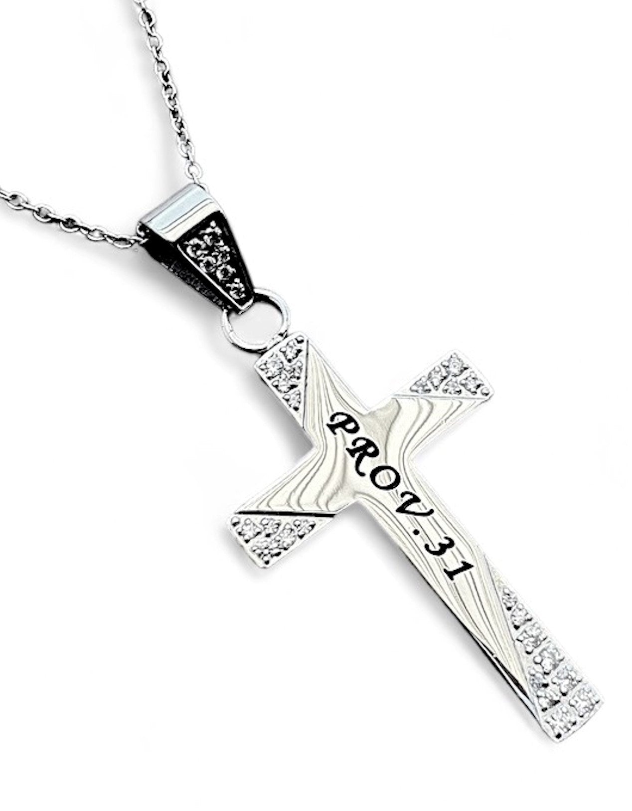 Necklace-Cz Stripes Cross-Woman Of God (Womens) (18")