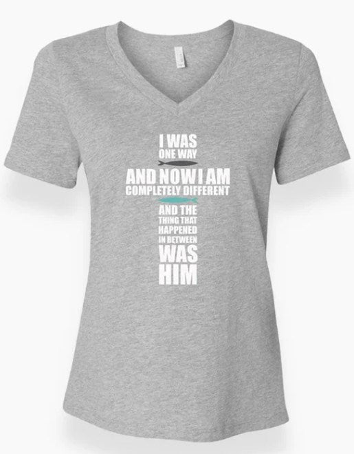 Tee Shirt-I Was One Way-The Chosen-Heather Grey-Womens V-neck-Small