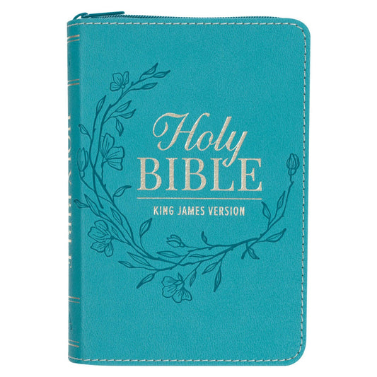 KJV Pocket Bible-Teal Faux Leather W/Zipper