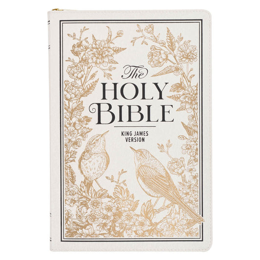 KJV Large Print Thinline Bible-White/Gold W/Zipper