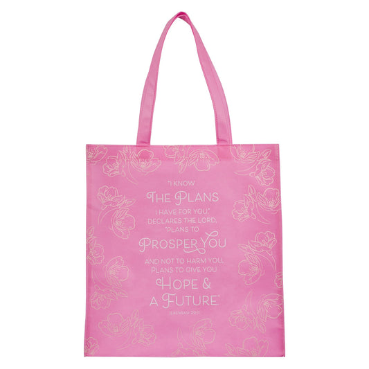 Tote Bag-I Know the Plans Reusable Non-Woven (Jeremiah 29:11)-Pink