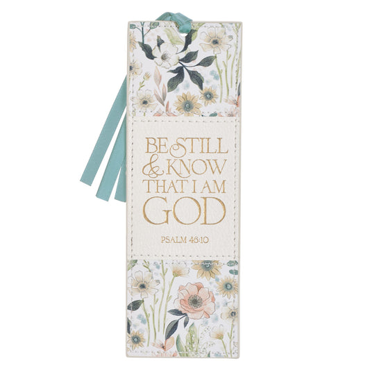 Bookmark-Be Still & Know That I Am God (Psalm 46:10)-Teal Meadow Faux Leather