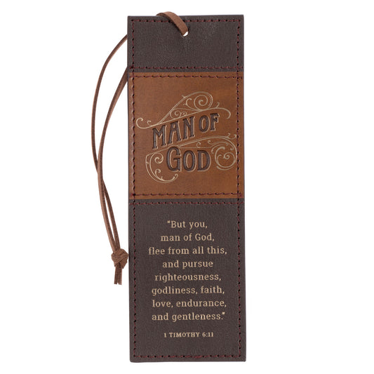 Bookmark-Man Of God (1 Timothy 6:11)-Honey-Brown/Espresso Faux Leather