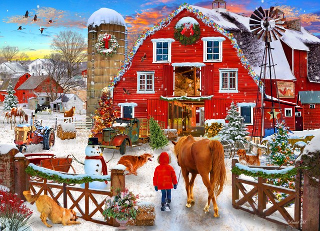 Jigsaw Puzzle-Christmas Horse Farm (1000 Pieces)