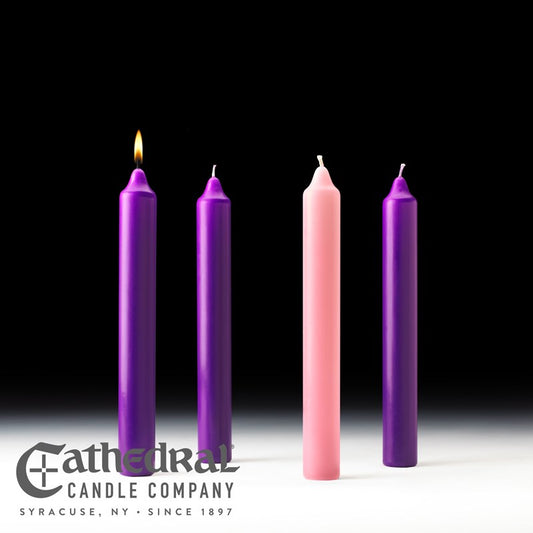 Advent Candle-3 Purple/1 Rose (1 1/2" x 12")-Stearine/PE (Pack Of 4)