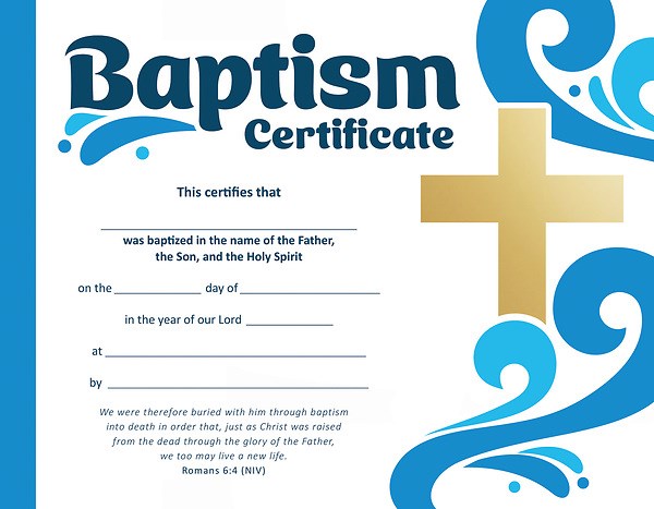 Certificate-Baptism (Premium Stock  Gold Foil Embossed) (Romans 6:4  NIV) (Pack Of 6)