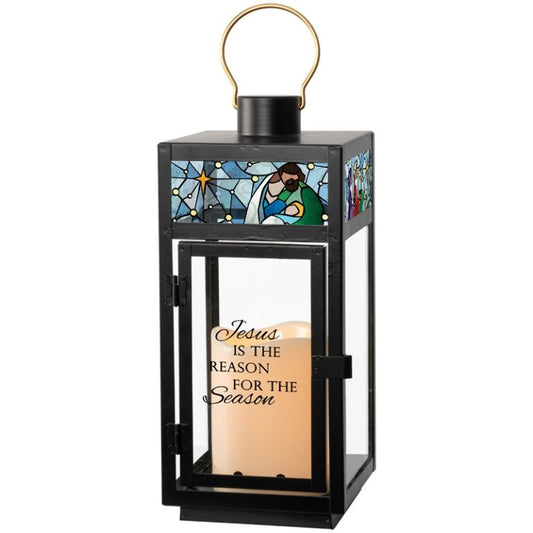 Lantern w/ Flameless LED Candle & Timer-Jesus Is The Reason (12" x 4 1/4" x 4 1/4")