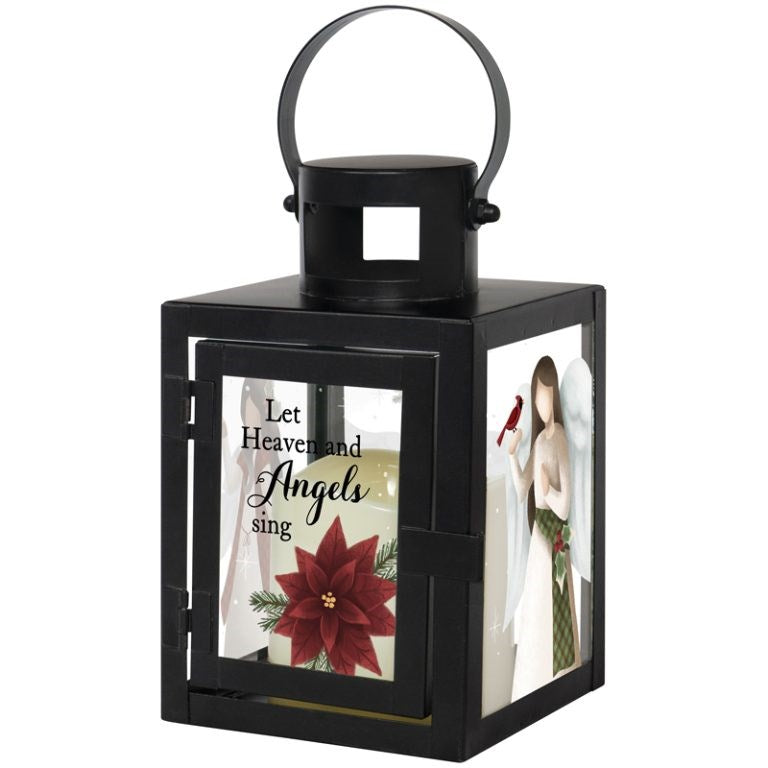 Lantern w/LED Candle & Timer-Angels (9.5" x 4" x 4")