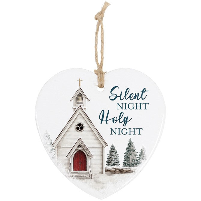 Ornament-Stoneware Heart-Silent Night (4") (Pack Of 6)