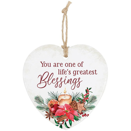 Ornament-Stoneware Heart-Life's Greatest Blessings (4") (Pack Of 6)