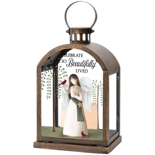 Lantern w/ Flameless LED Candle & Timer-Celebrate A Life (11 1/4" x 6" x 4 1/4")