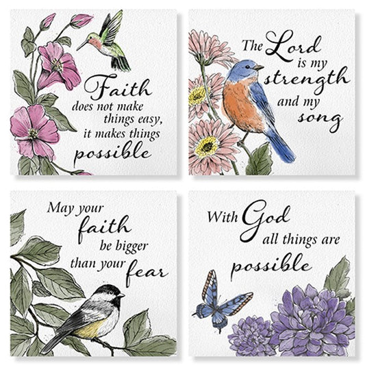 Square House Coasters-Bird Faith (Set Of 4) (4")