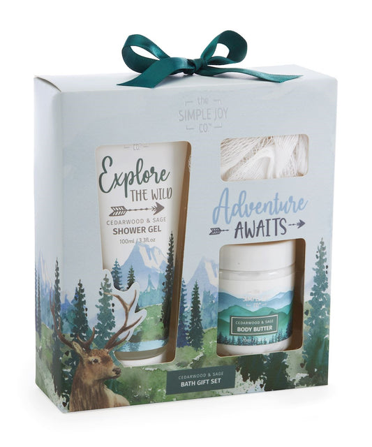 Bath Gift Set-Into The Mountain (Shower Gel/Body Butter W/Mesh Sponge)