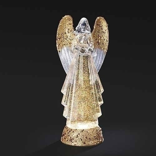 Figurine-LED Swirl-Angel w/Bird-Gold (12.7")