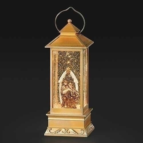 Lantern-LED Swirl Holy Family w/Arch-Gold (11"H)