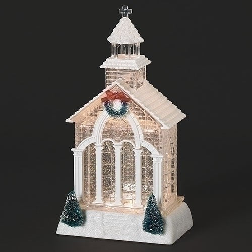 Figurine-Lighted Swirl Church w/Tree & Wreath (11.5")