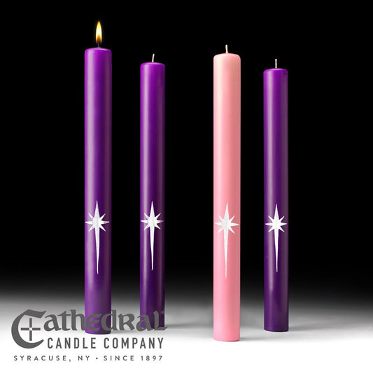 Advent Candle-Star Of The Magi-3 Purple/1 Rose (1 1/2" x 16")-51% Beeswax/APE (Pack Of 4)