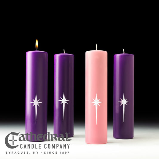 Advent Candle-Star Of The Magi-3 Purple/1 Rose (1 1/2" x 16")-Stearine/SHE (Pack Of 4)