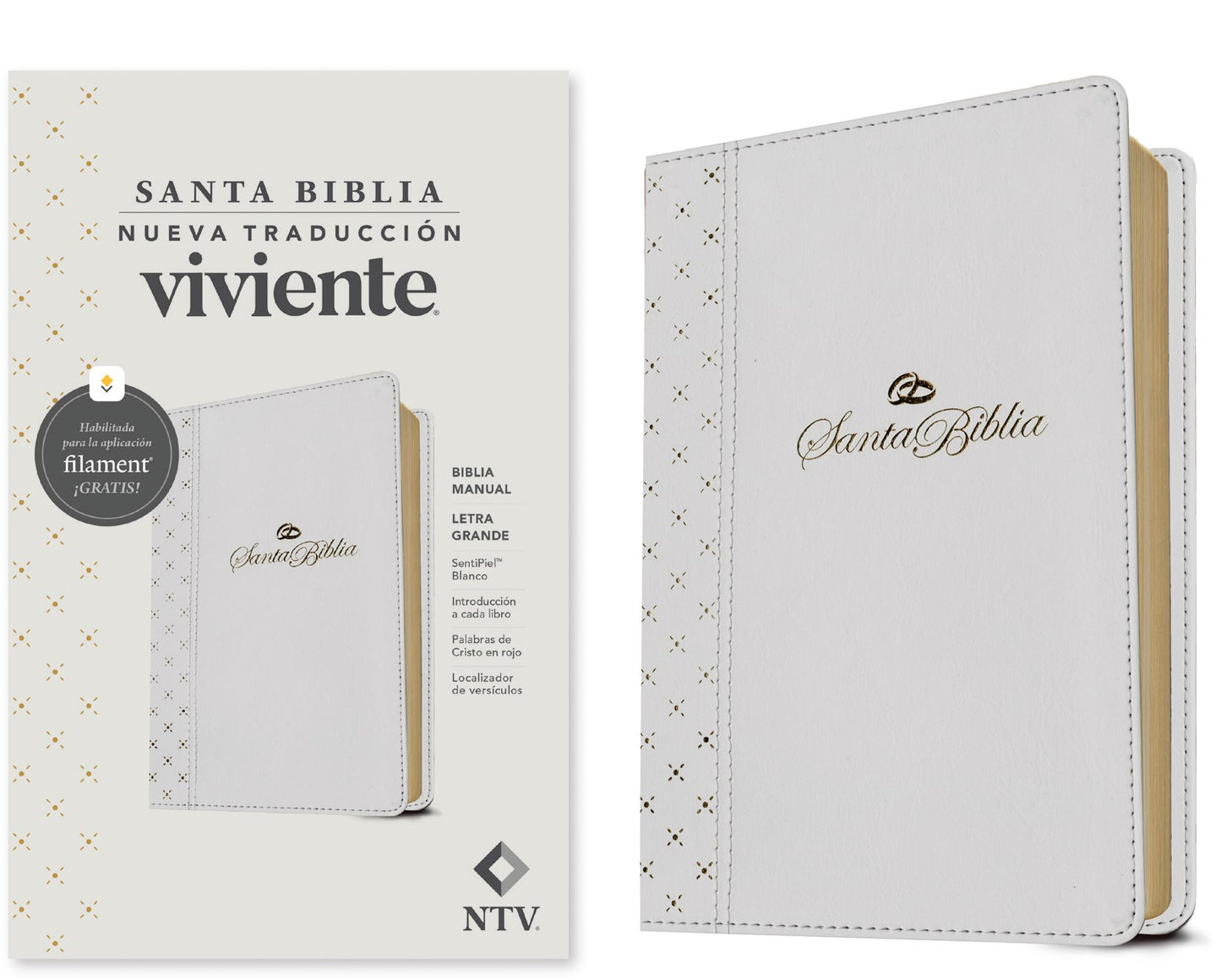 NTV Biblia Manual Letra Grande con Filament (NLT Handy Size Large Print  Filament-Enabled)-White LeatherLike