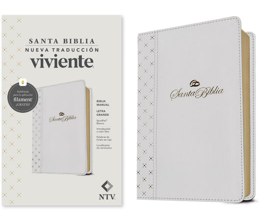 NTV Biblia Manual Letra Grande con Filament (NLT Handy Size Large Print  Filament-Enabled)-White LeatherLike