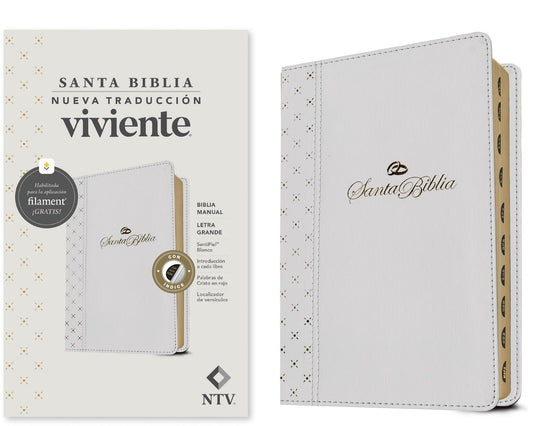 NTV Biblia Manual Letra Grande con Filament (NLT Handy Size Large Print  Filament-Enabled)-White LeatherLike Indexed