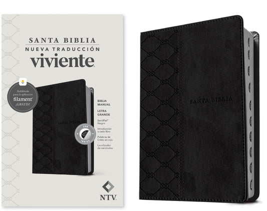 NTV Biblia Manual Letra Grande con Filament (NLT Handy Size Large Print  Filament-Enabled)-Black LeatherLike Index