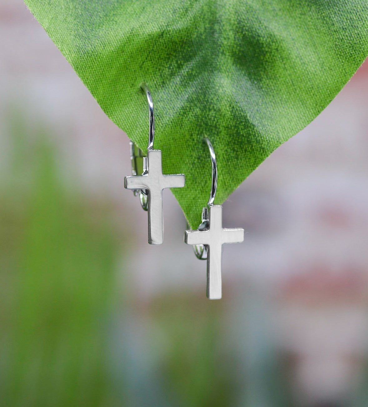 Earrings-Eden Merry-French Hook-Cross-Stainless Steel