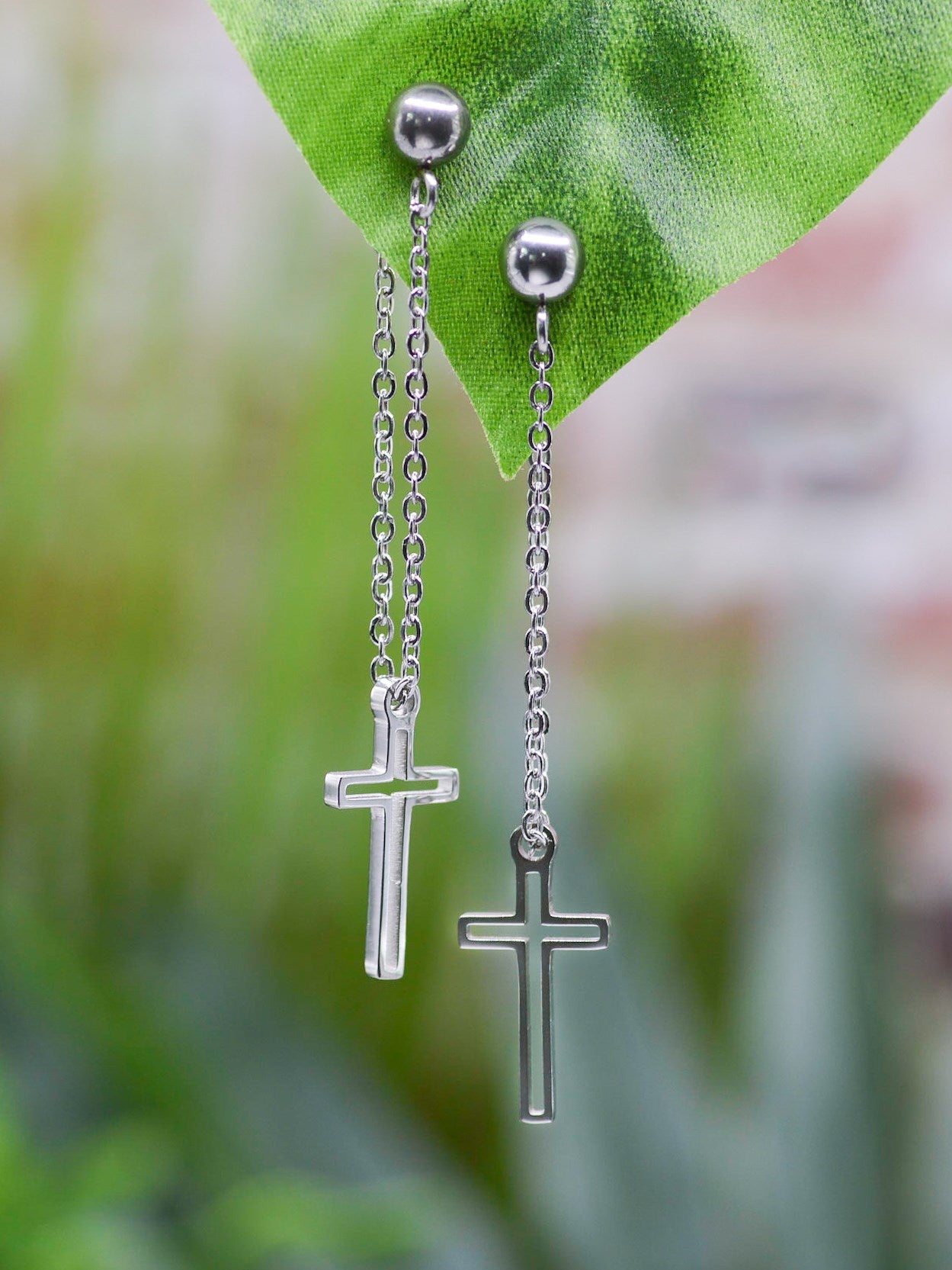 Earrings-Eden Merry-Chain-Cross-Stainless Steel