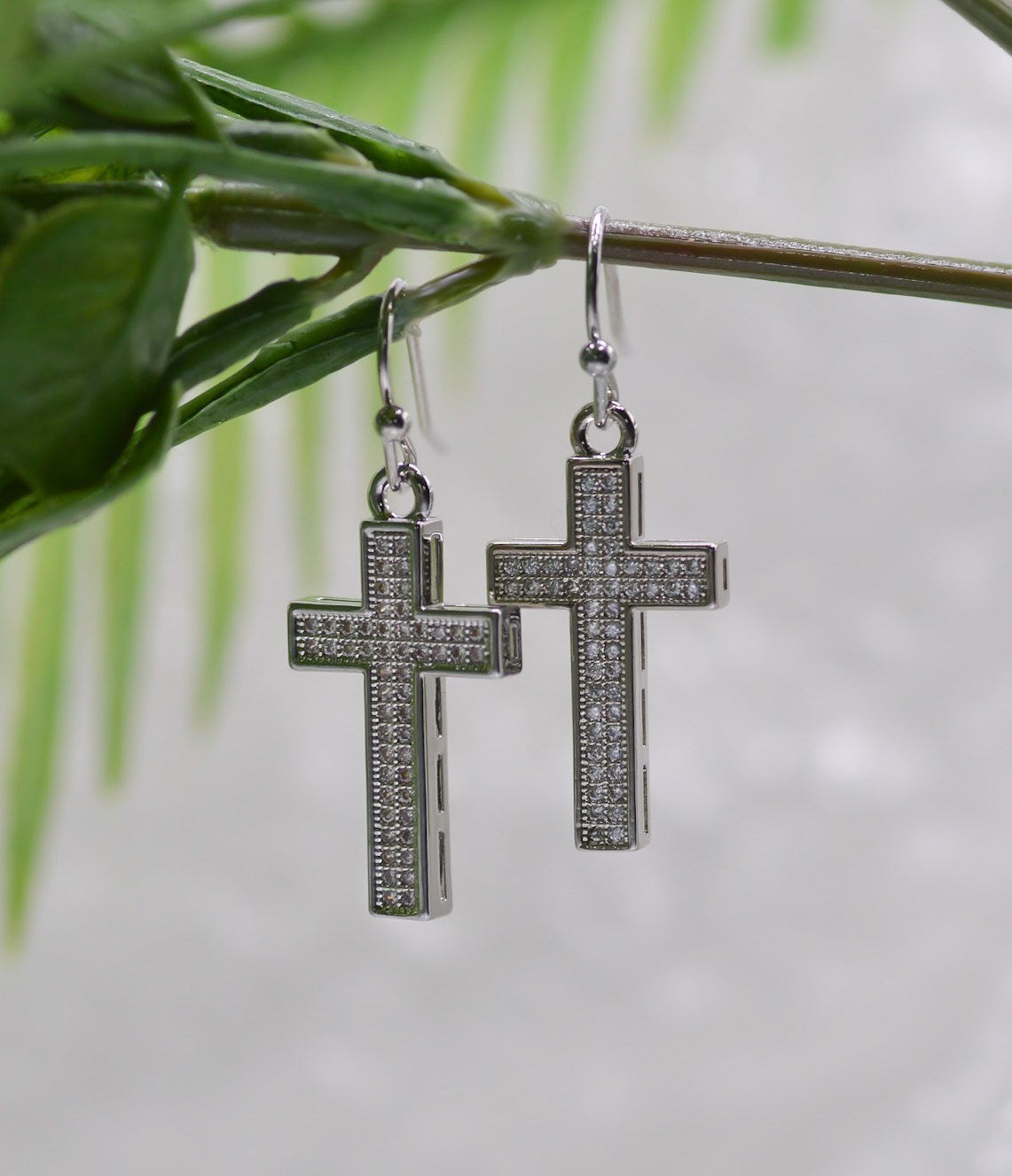 Earrings-Eden Merry-French Hook-Crystal Cross-Silver