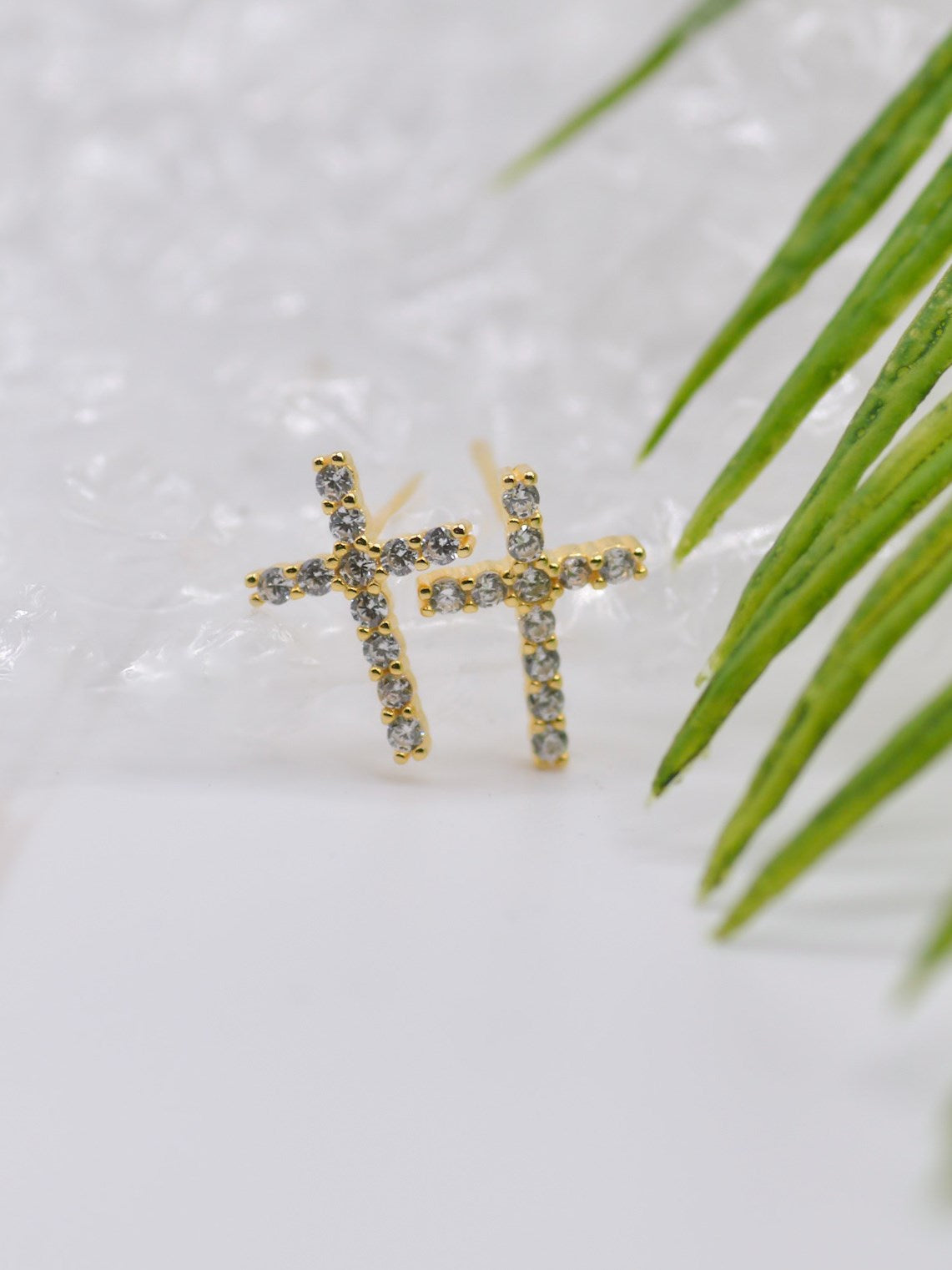 Earrings-Eden Merry-CZ Stud-Cross-Gold