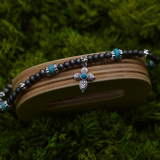 Anklet-Eden Merry-Beaded-Cross-Turquoise/Silver