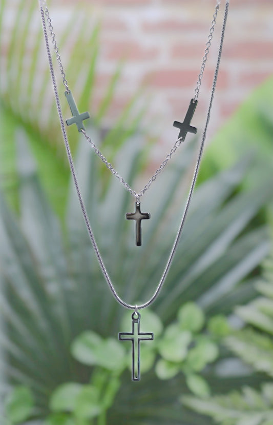 Necklace-Eden Merry-Double Chain-Crosses-Stainless Steel