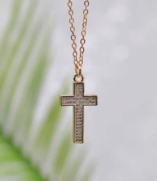 Necklace-Eden Merry-Crystal-Cross-Gold