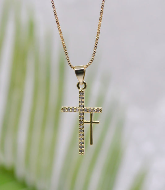 Necklace-Eden Merry-Double Cross-Gold