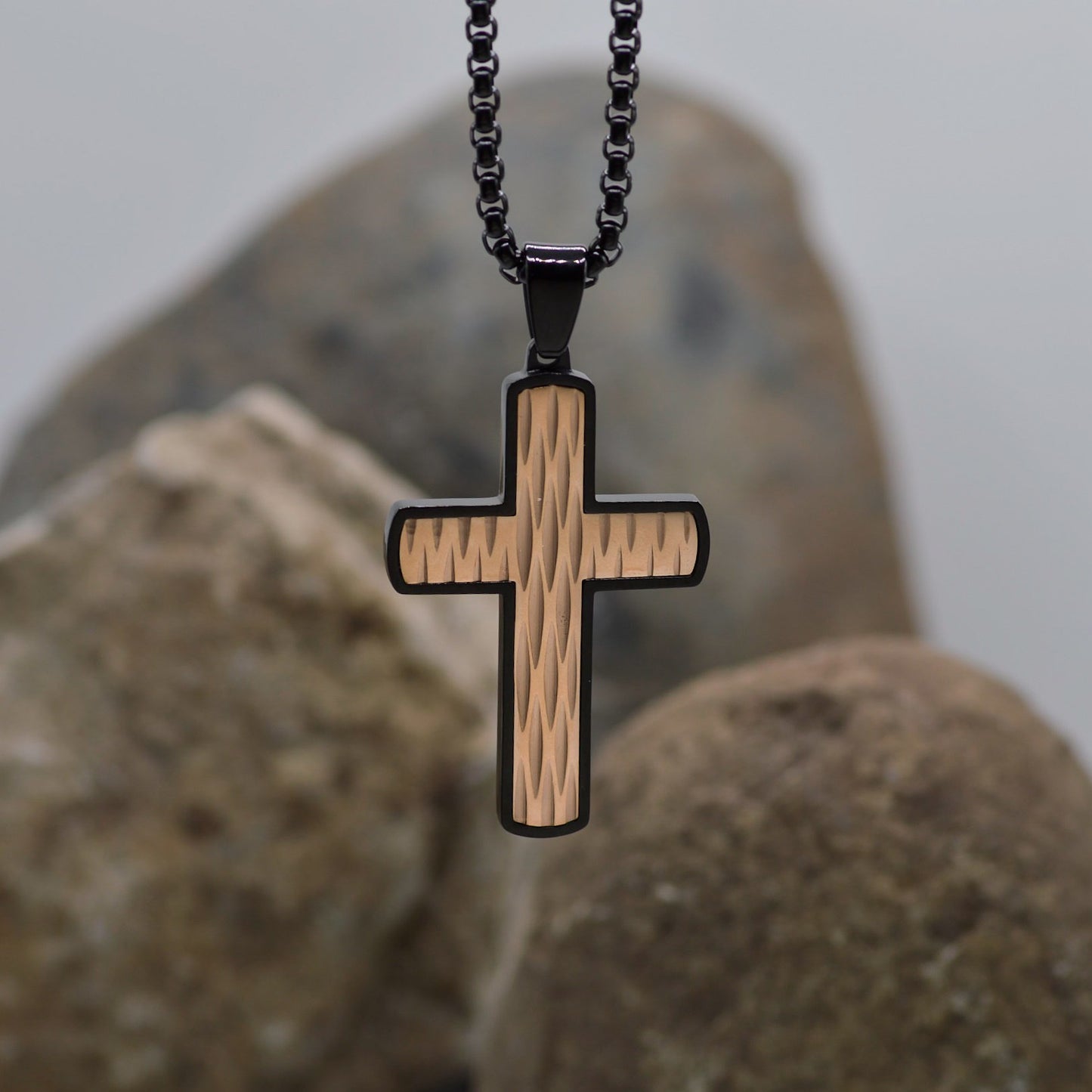 Necklace-Eden Merry-Cross-Copper/BlackStainless Steel